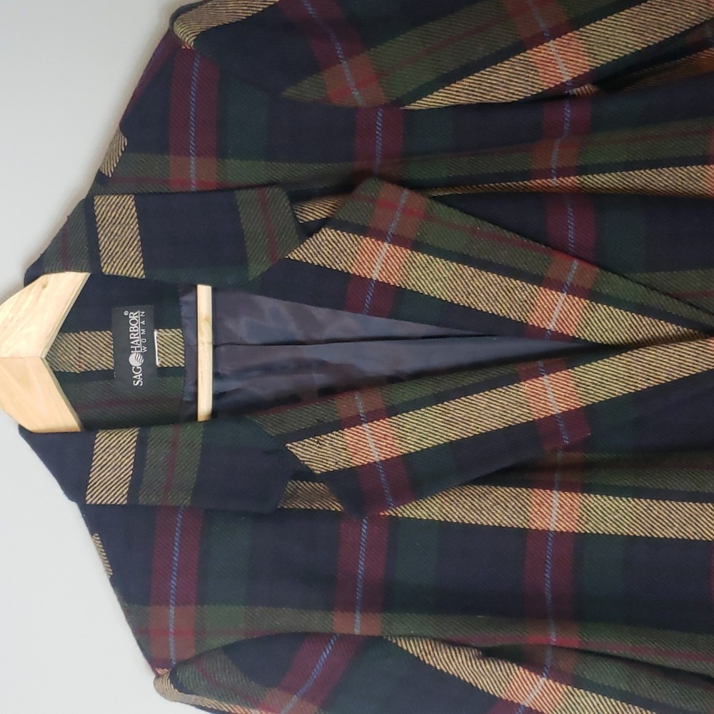 Vintage Plaid Blazer - Red, Green, Tan - Picture 2 of 7